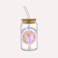 Booktrovert Glass Cup Decal: Purple Floral Book Sticker, 4x4" UV DTF Transfer