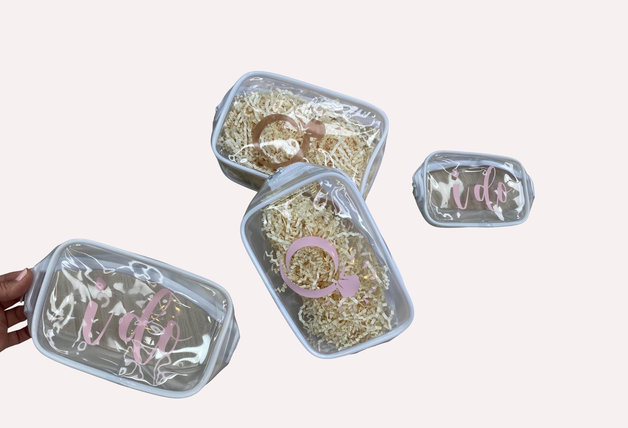 Custom Bride-to-Be Clear Makeup Bag,  “I Do” Design