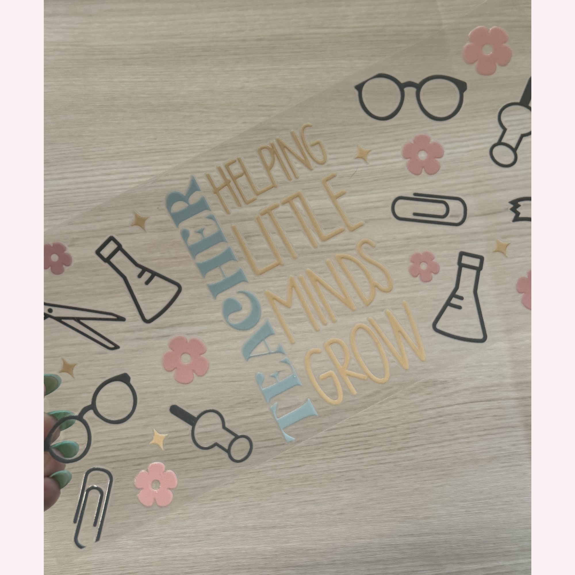 Teachers Helping Little Minds Grow Cup Wrap | Teacher Appreciation Glass Can Wrap | Cute Pastel Teacher Gift | 16oz Libbey Cup UV DTF Wrap