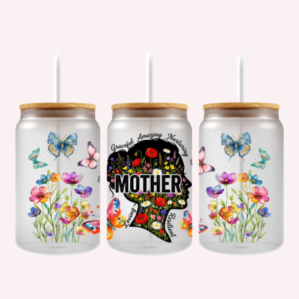 Mother’s Day Cup Wrap | Floral Mother Silhouette Design | Graceful Loving Mom Gift | 16 oz Libbey Glass Wrap ✨