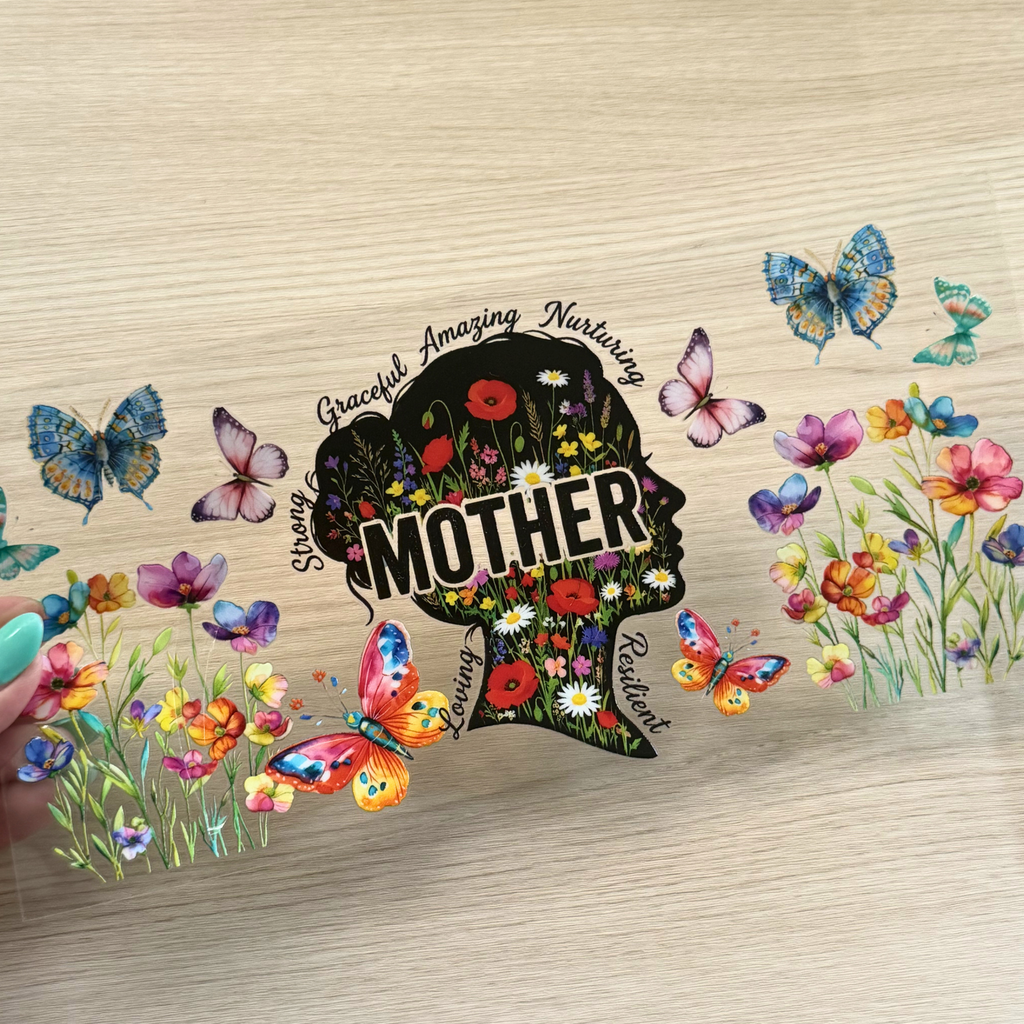 Mother’s Day Cup Wrap | Floral Mother Silhouette Design | Graceful Loving Mom Gift | 16 oz Libbey Glass Wrap ✨