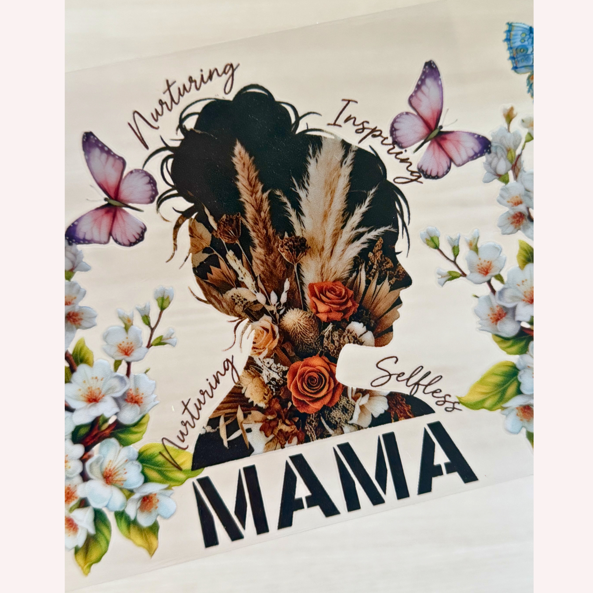 MAMA Cup Wrap | Butterfly & Floral Design | Mother’s Day Gift | 16 oz Libbey Glass Wrap