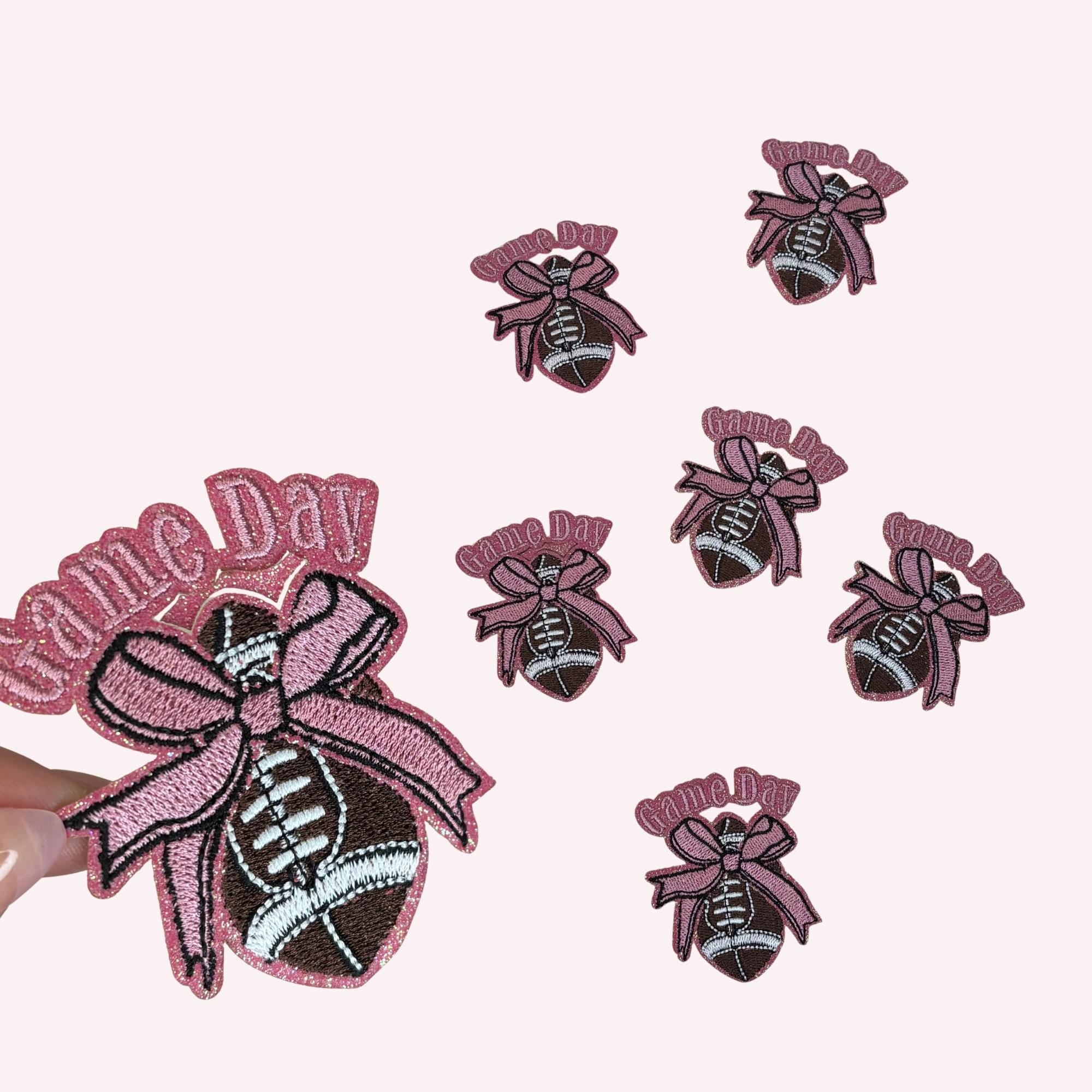 Girly Game Day Football Embroidery Patch | Iron-On Pink Applique