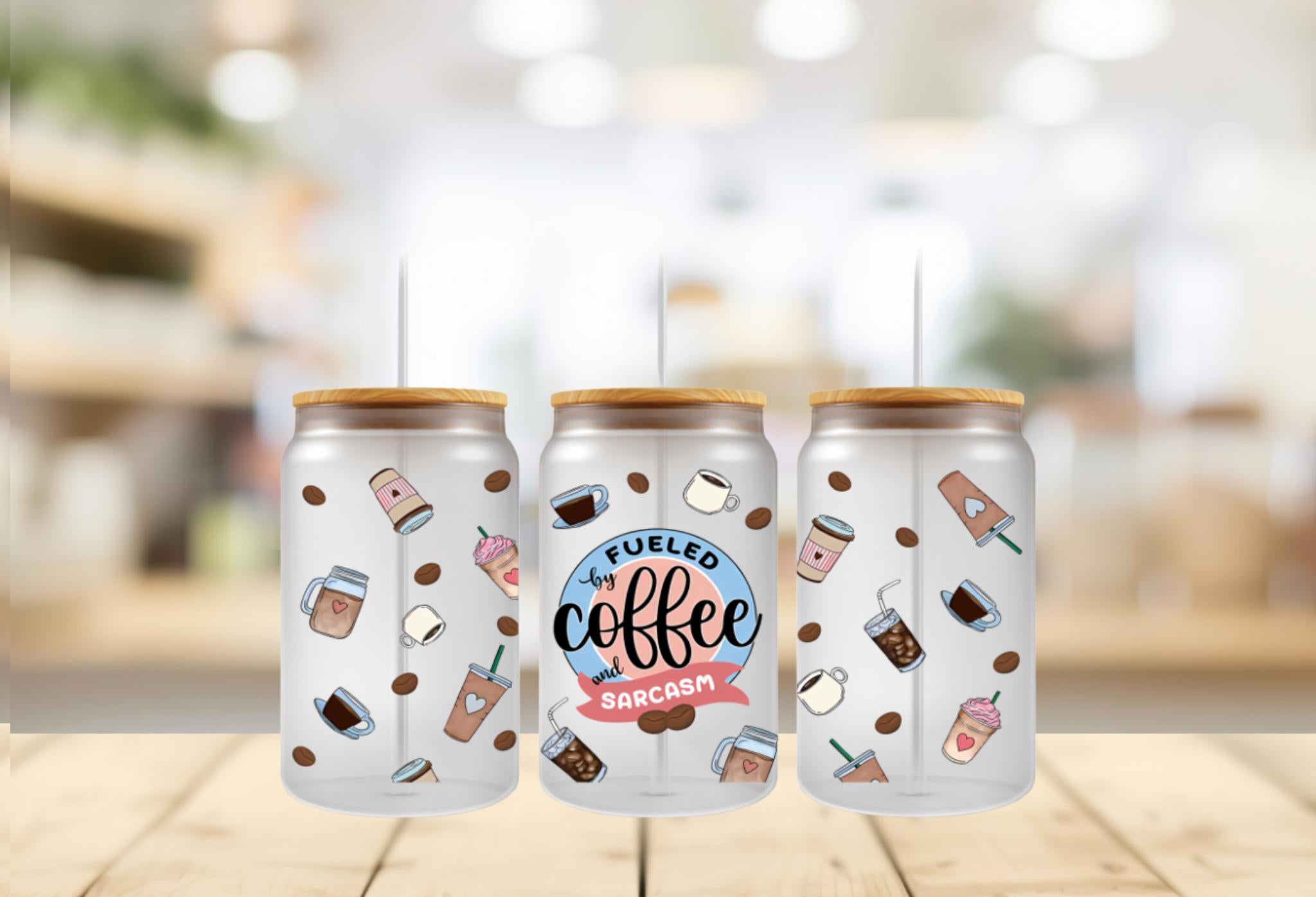 Coffee & Sarcasm UV DTF Wrap: 16oz Tumbler Decal