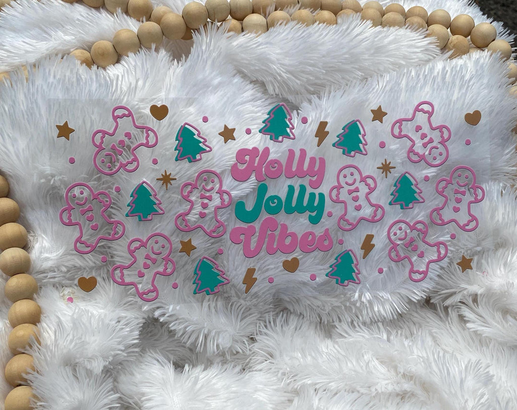 Gingerbread Man UV DTF Wrap: Holly Jolly Christmas 16oz Tumbler
