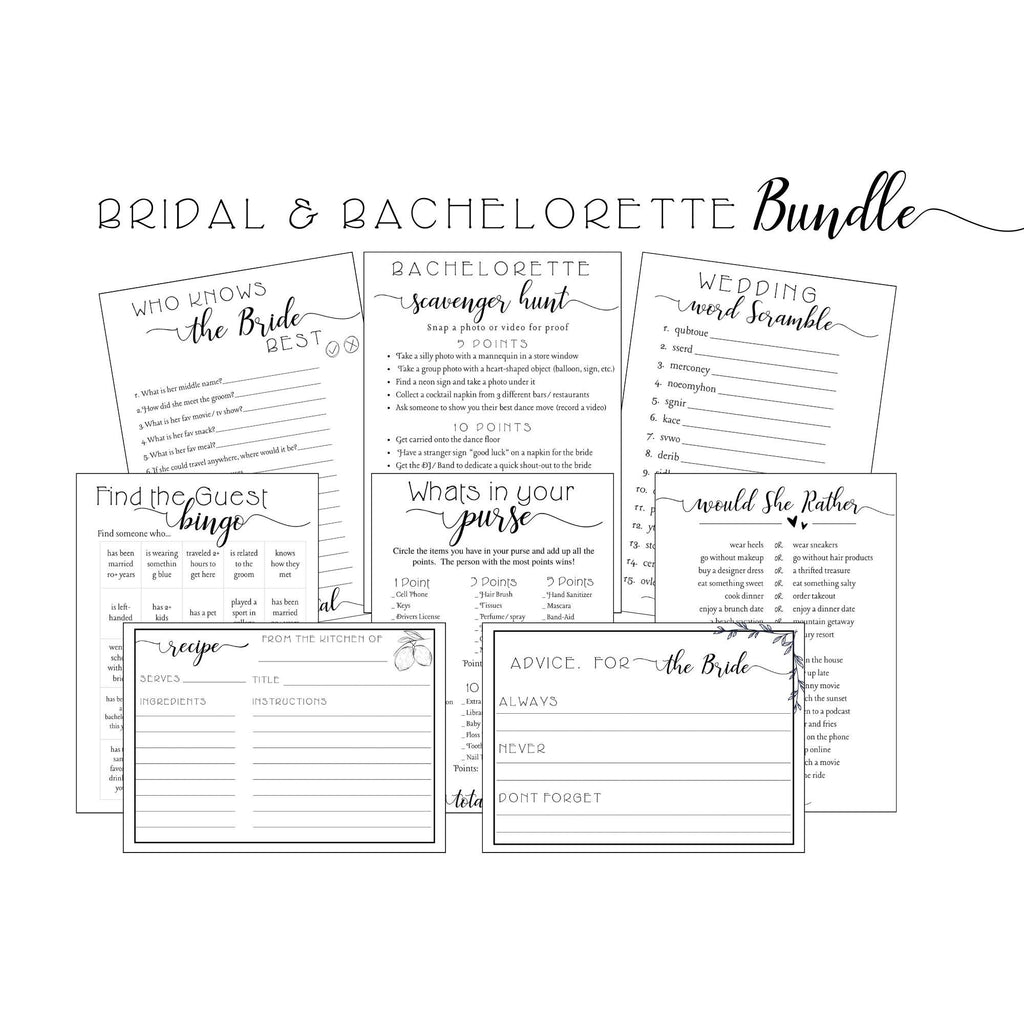 💍 Bridal Shower & Bachelorette Party Game Set (Printed & Shipped)