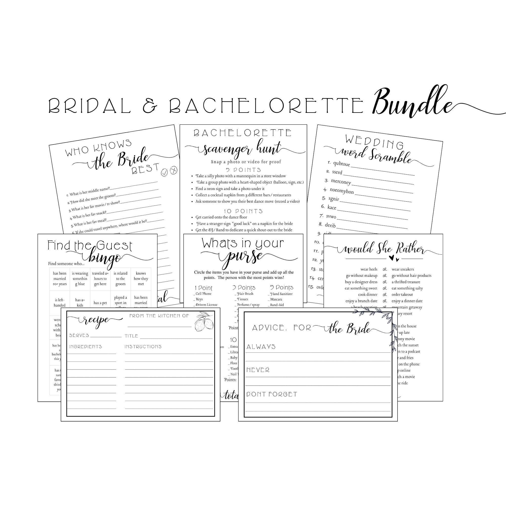 💍 Bridal Shower & Bachelorette Party Game Set (Printed & Shipped)