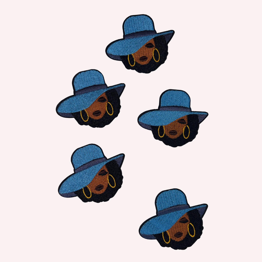 Black Woman Embroidery Patch – Chic Hat, Iron-On Applique