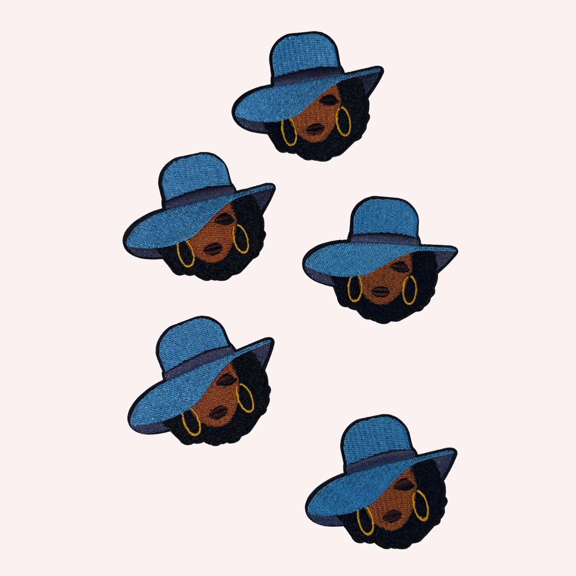 Black Woman Embroidery Patch – Chic Hat, Iron-On Applique