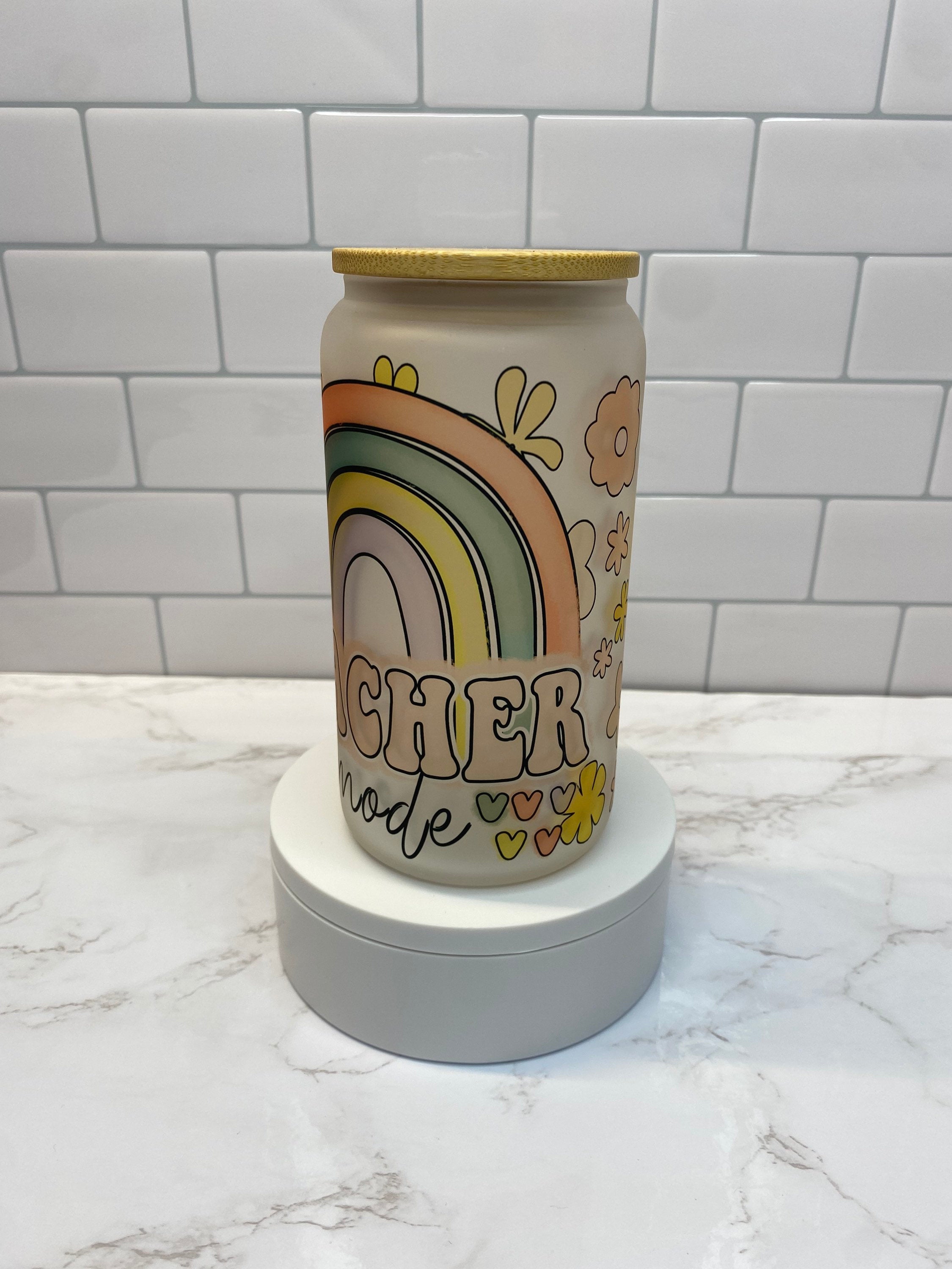 Teacher Mode Frosted Beer Can Glass - pastel colors