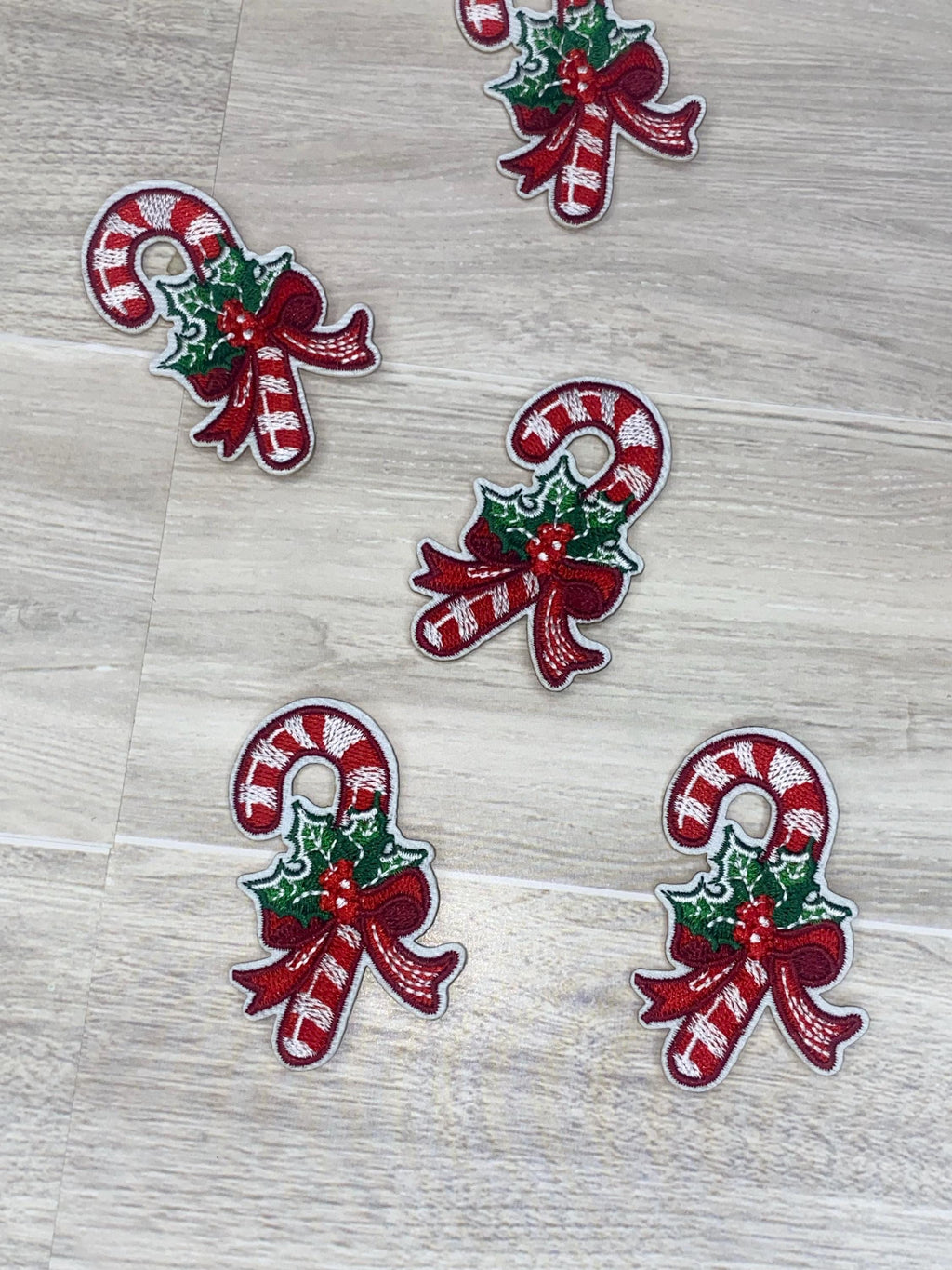 Embroidered Candy Cane Iron On Patch - Holiday Festive Accessory