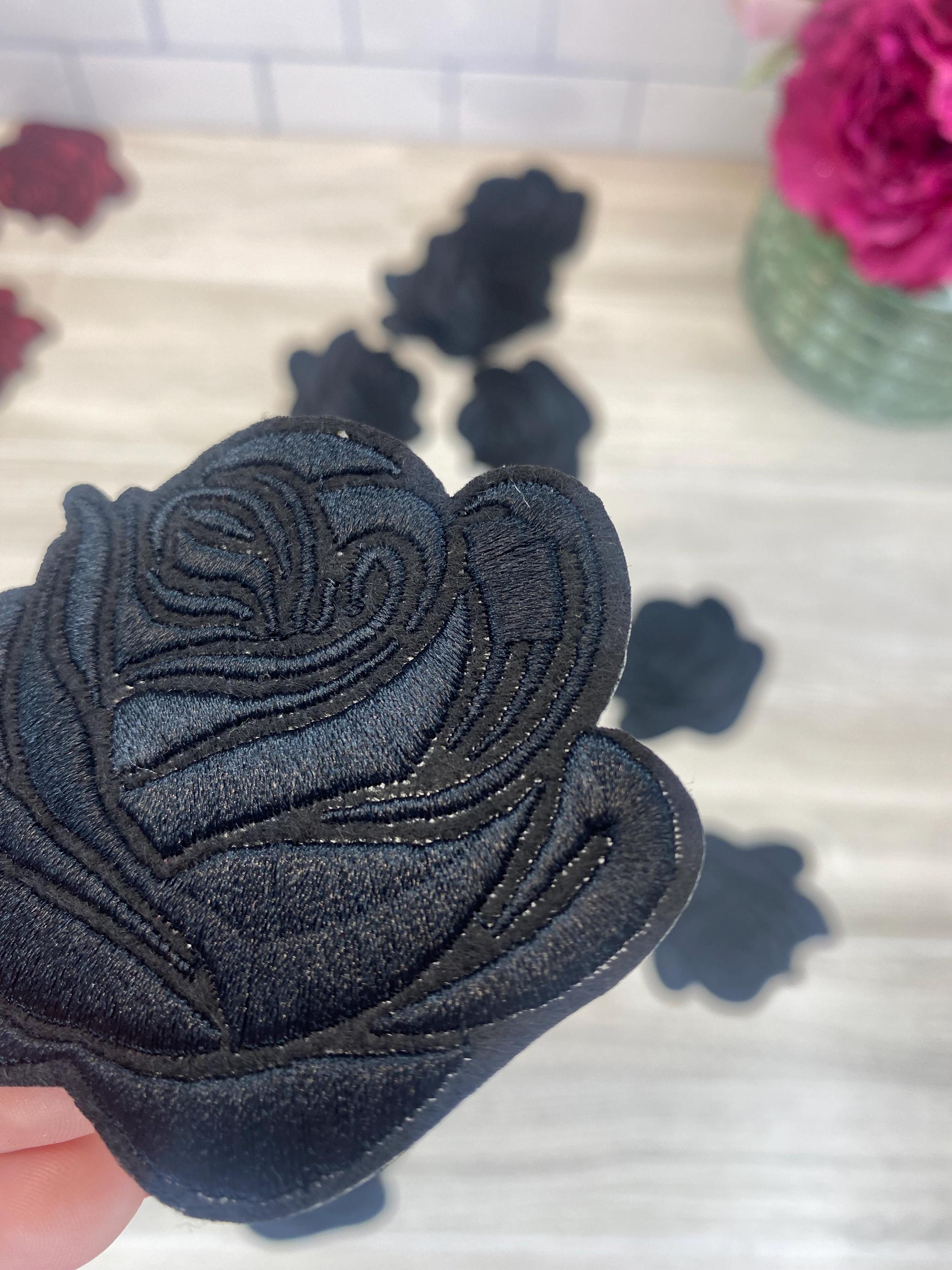 Embroidered Rose Iron On Patch: Black or Burgundy Flower Applique