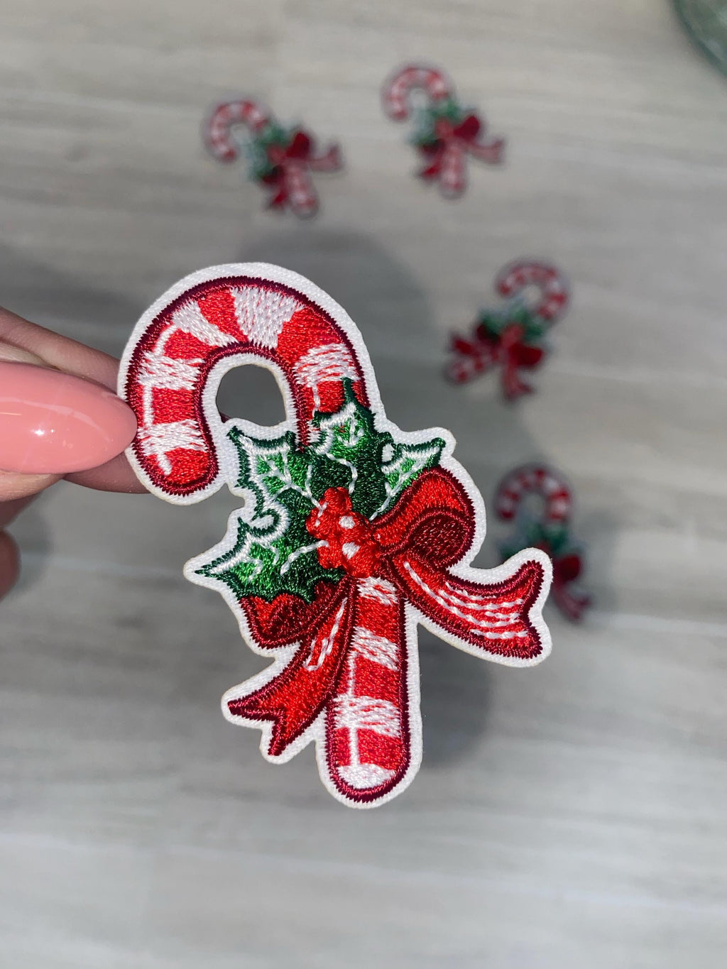Embroidered Candy Cane Iron On Patch - Holiday Festive Accessory