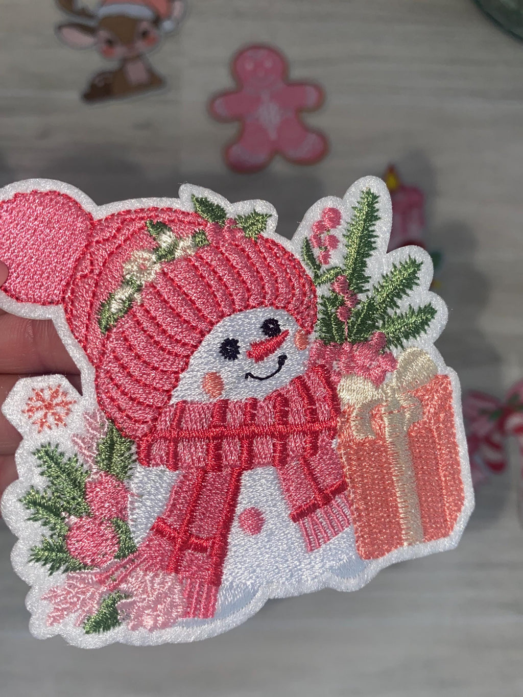 Pink Christmas Iron On Patch Set – 5 Piece Embroidered Holiday Patches