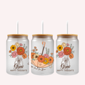 Grow Happy Thoughts Cup Wrap | Floral Positive Affirmation Design | Feminine 16 oz Libbey Glass Wrap