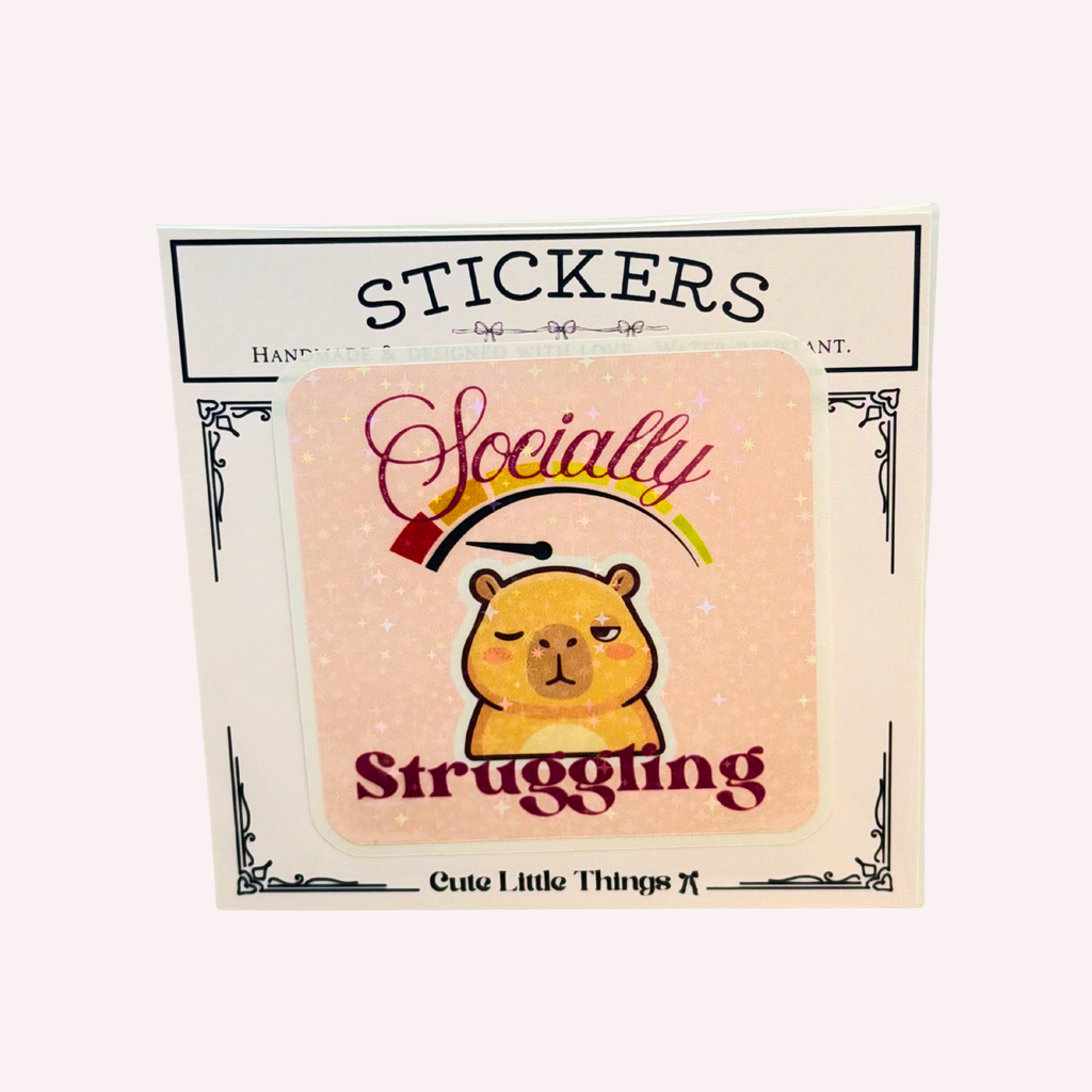 Socially Struggling Sticker | Funny Introvert Holographic Sticker | Cute Mental Health Sticker | Water-Resistant Sticker