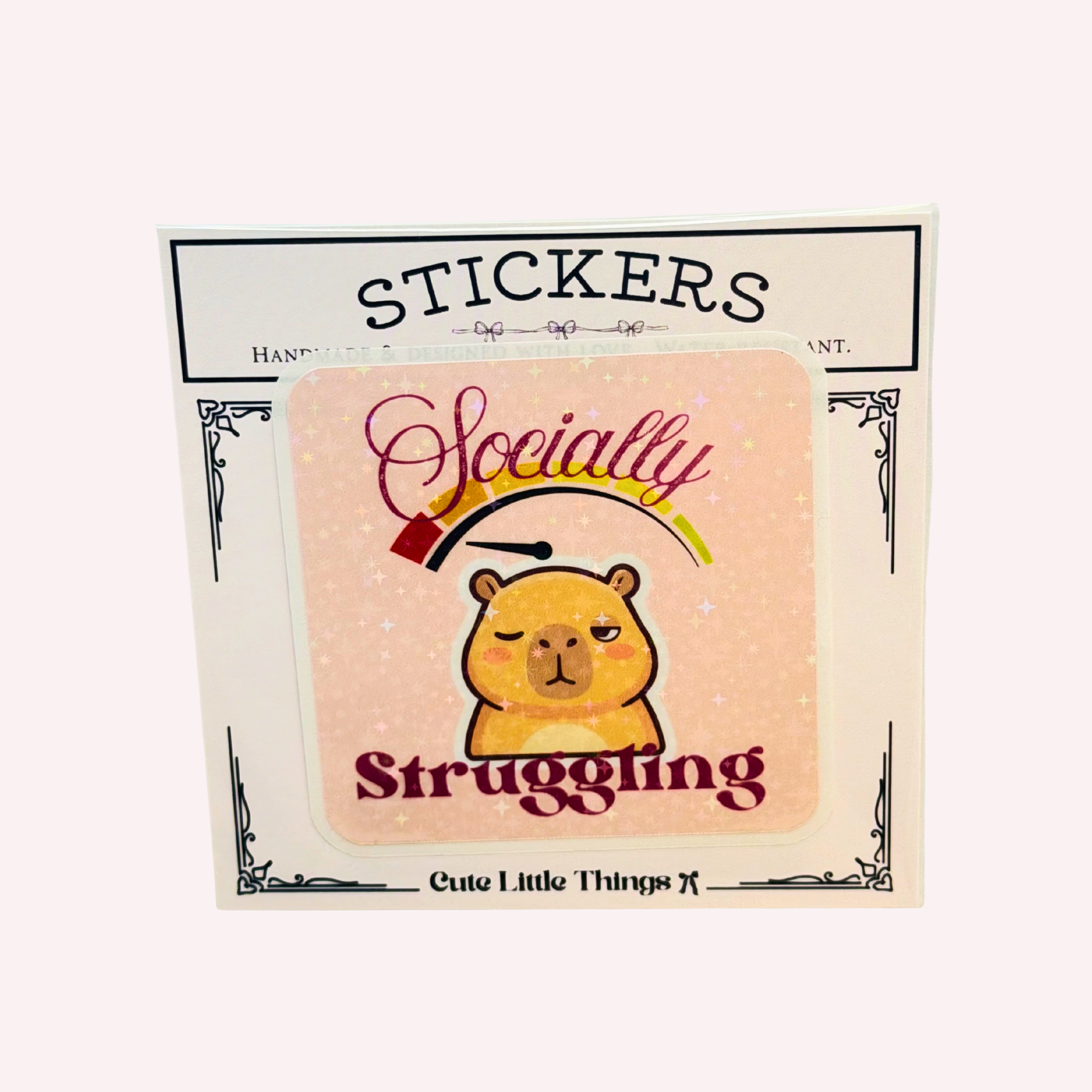 Socially Struggling Sticker | Funny Introvert Holographic Sticker | Cute Mental Health Sticker | Water-Resistant Sticker