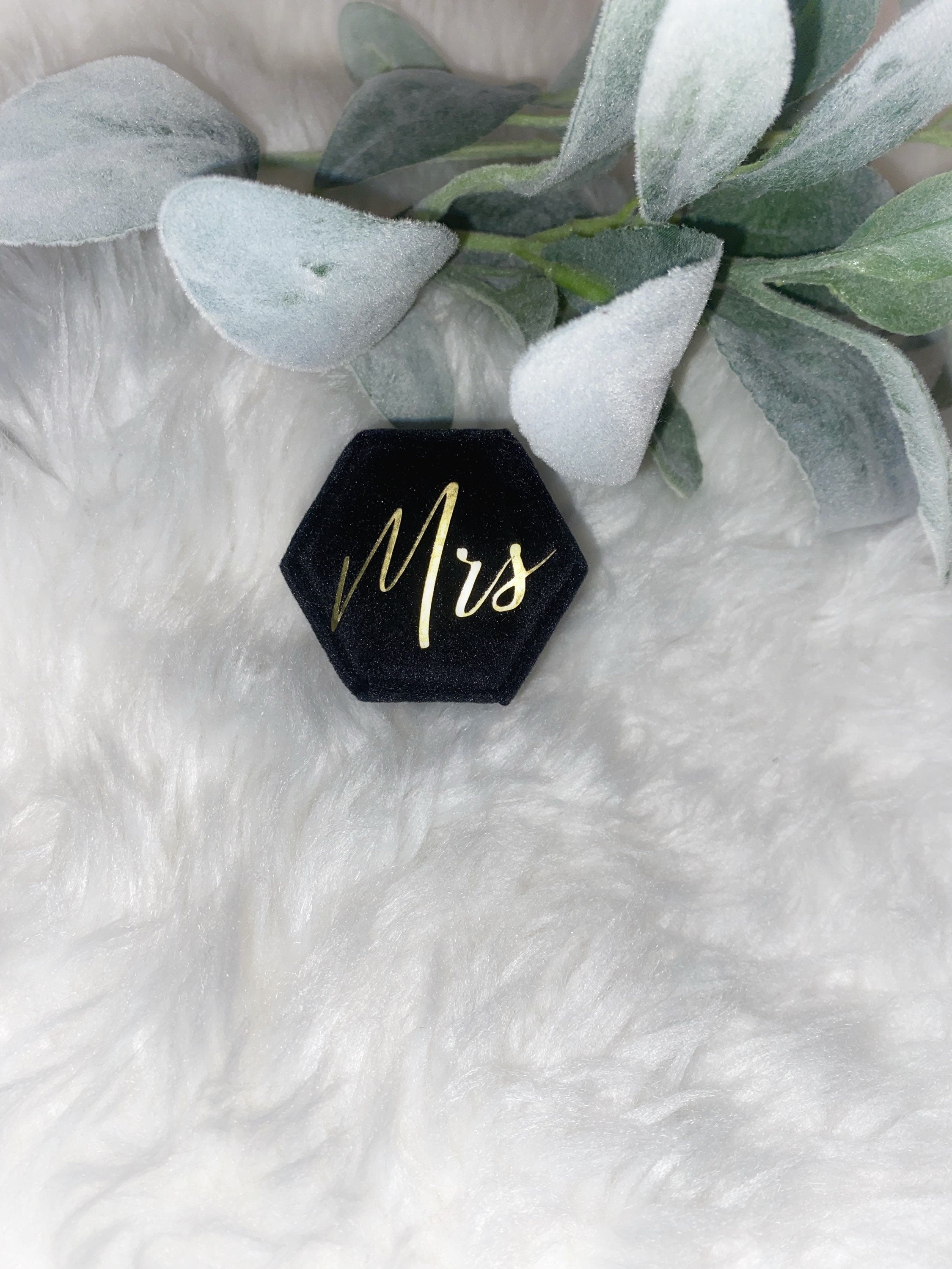 Velvet Hexagon Ring Box: Gold 'Mrs.' Lettering, Bridal Keepsake