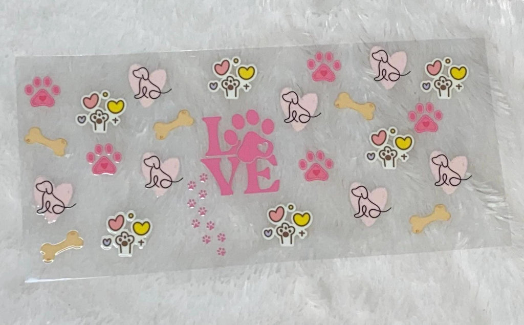 Dog Love, Puppy Love, 16oz Glass Can Wrap: Paw Prints  Puppy Love UV DTF (D3)