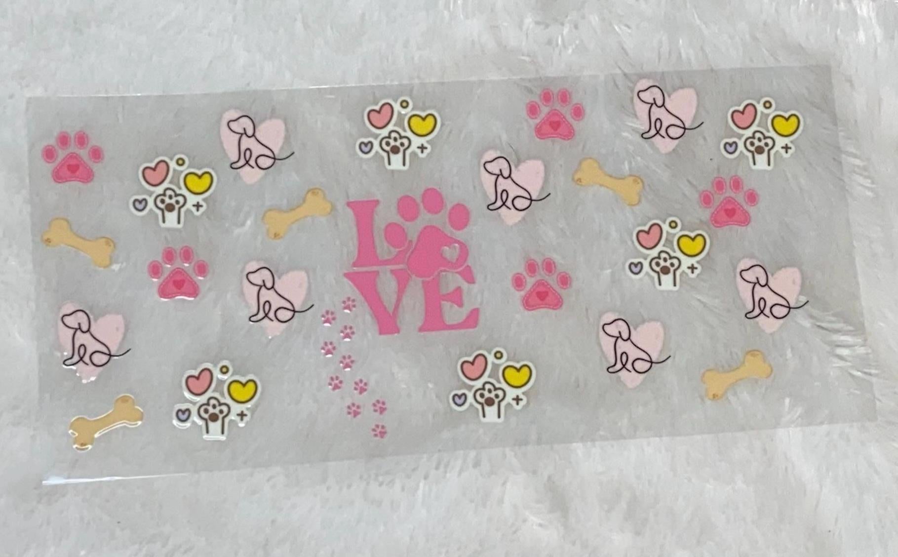 Dog Love, Puppy Love, 16oz Glass Can Wrap: Paw Prints  Puppy Love UV DTF (D3)