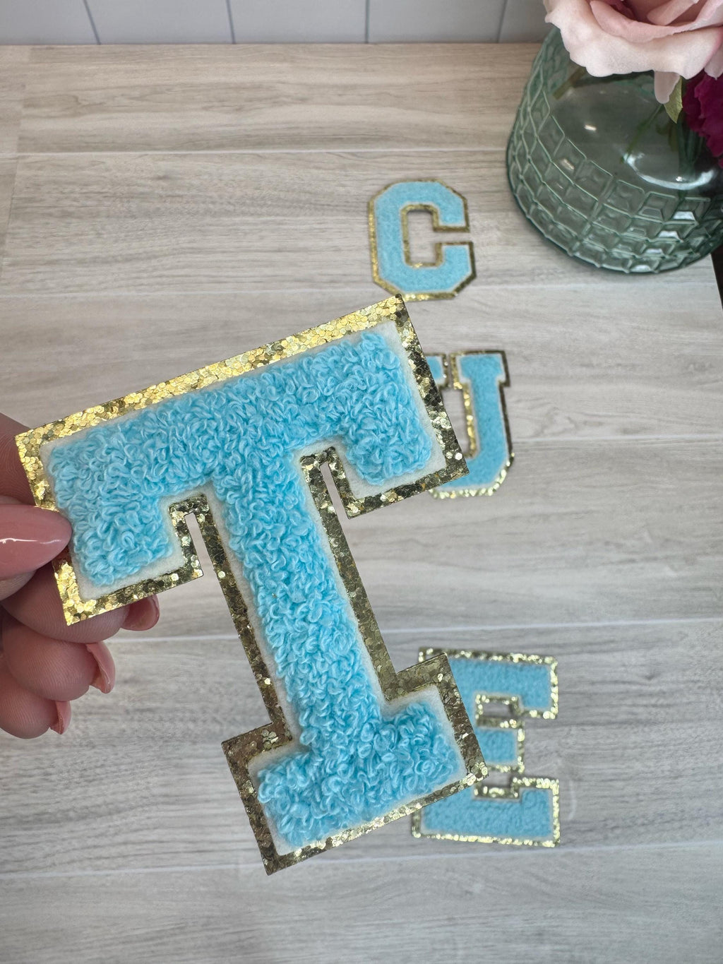 Chenille Letter Patch with Glitter Border: Iron-On Applique (3.1 inch)