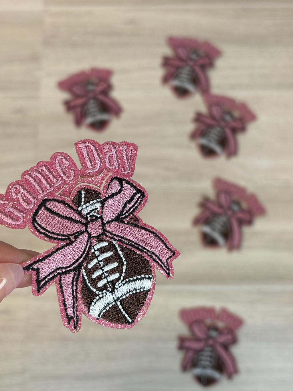 Girly Game Day Football Embroidery Patch | Iron-On Pink Applique