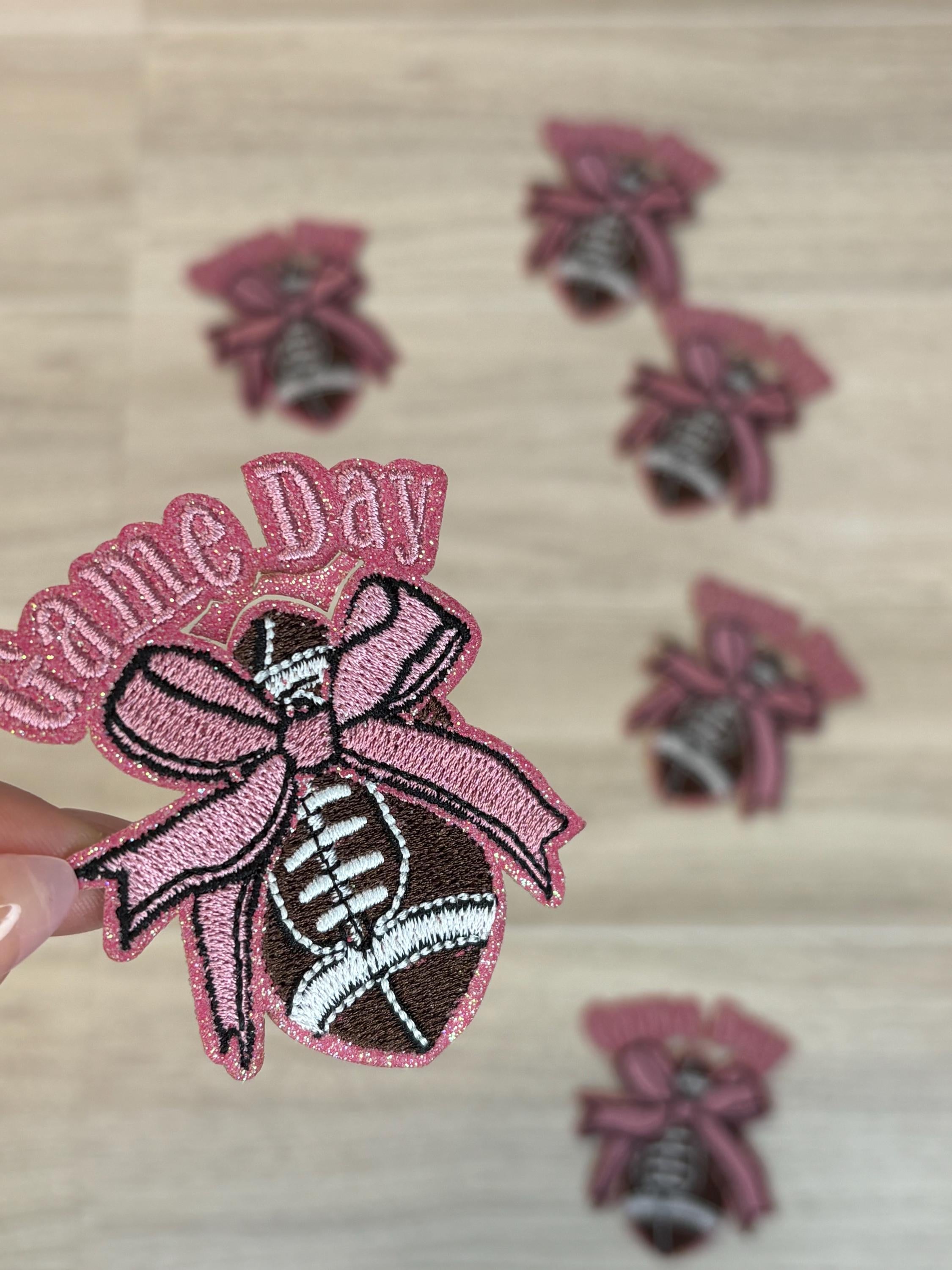 Girly Game Day Football Embroidery Patch | Iron-On Pink Applique