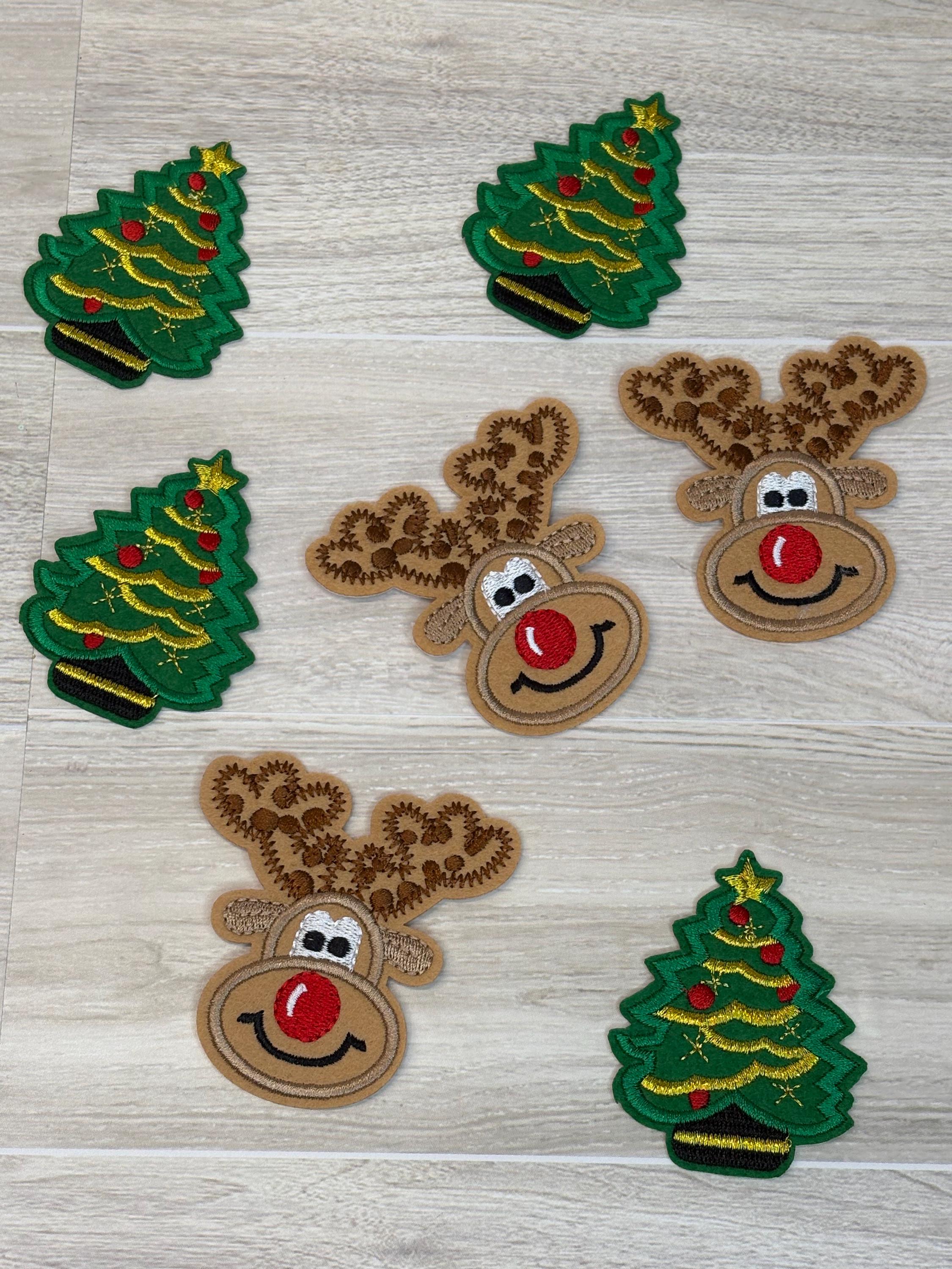 Reindeer & Christmas Tree Patch Set (2–3.5”) | Iron-On Holiday Duo