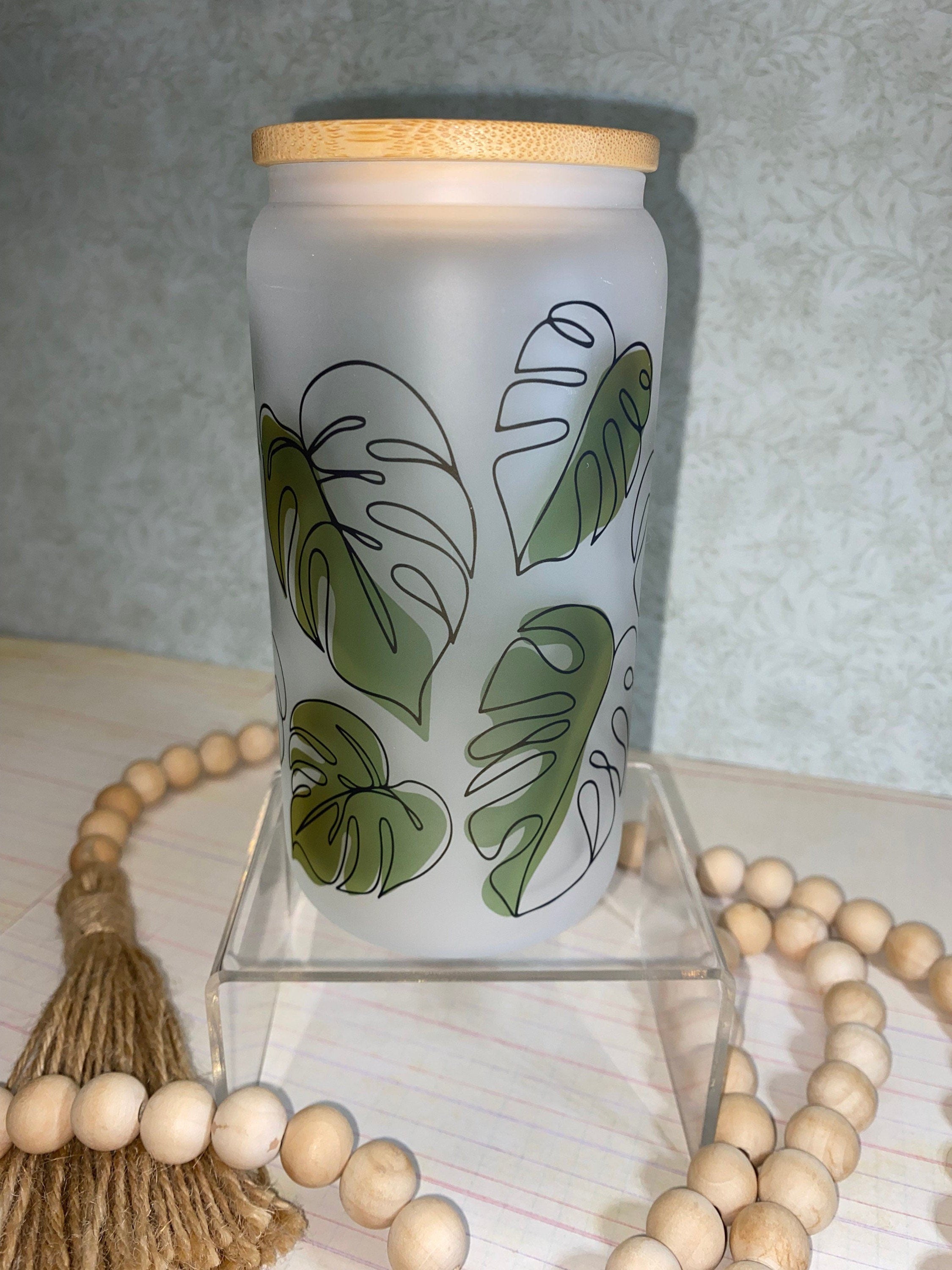 Chic Monstera Frosted Glass