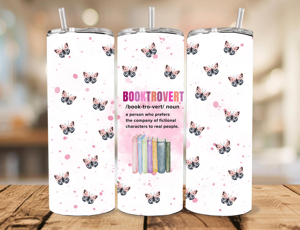 Booktrovert Tumbler: Books & Butterflies Stainless Steel Reader Gift