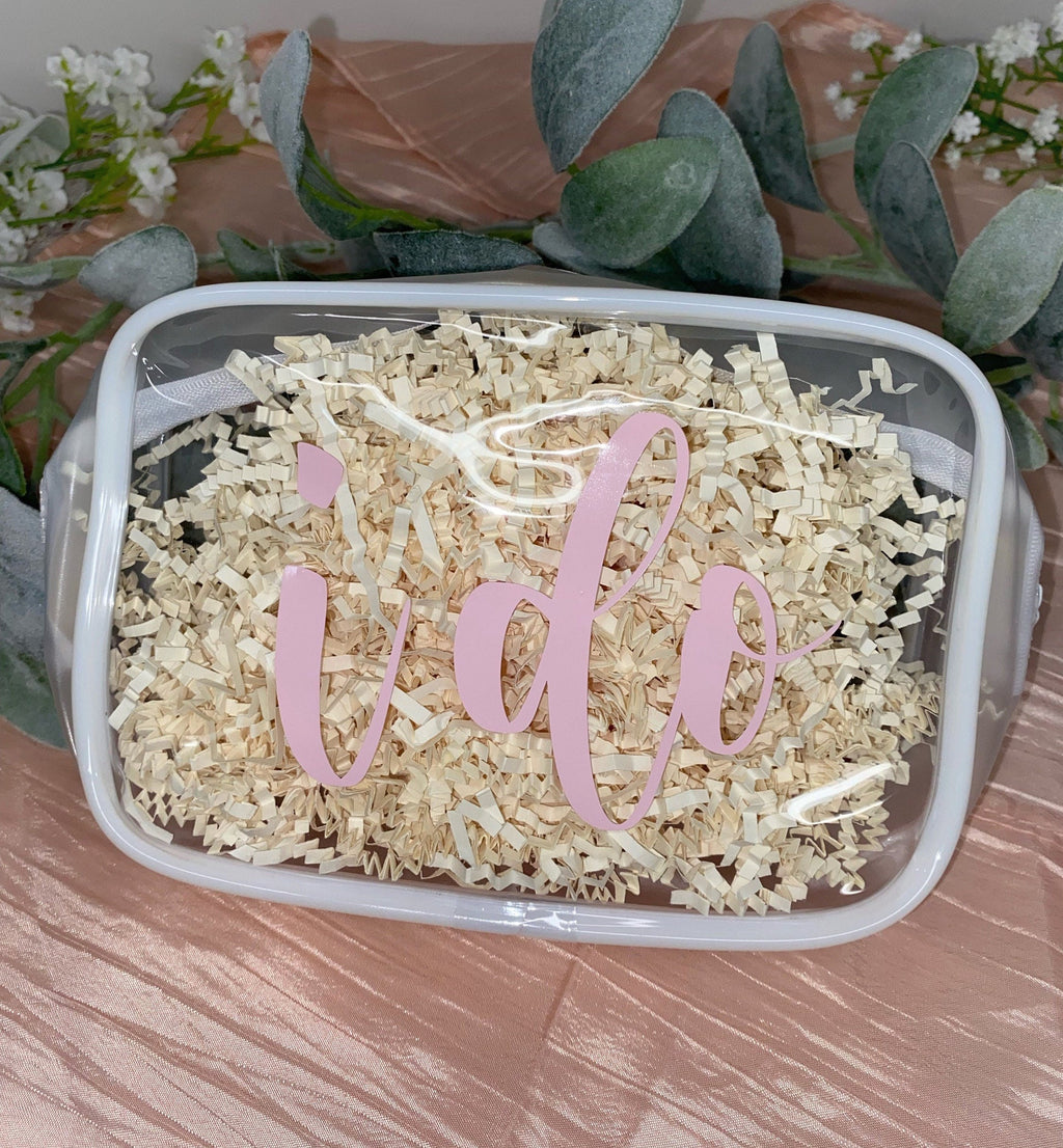 Custom Bride-to-Be Clear Makeup Bag,  “I Do” Design