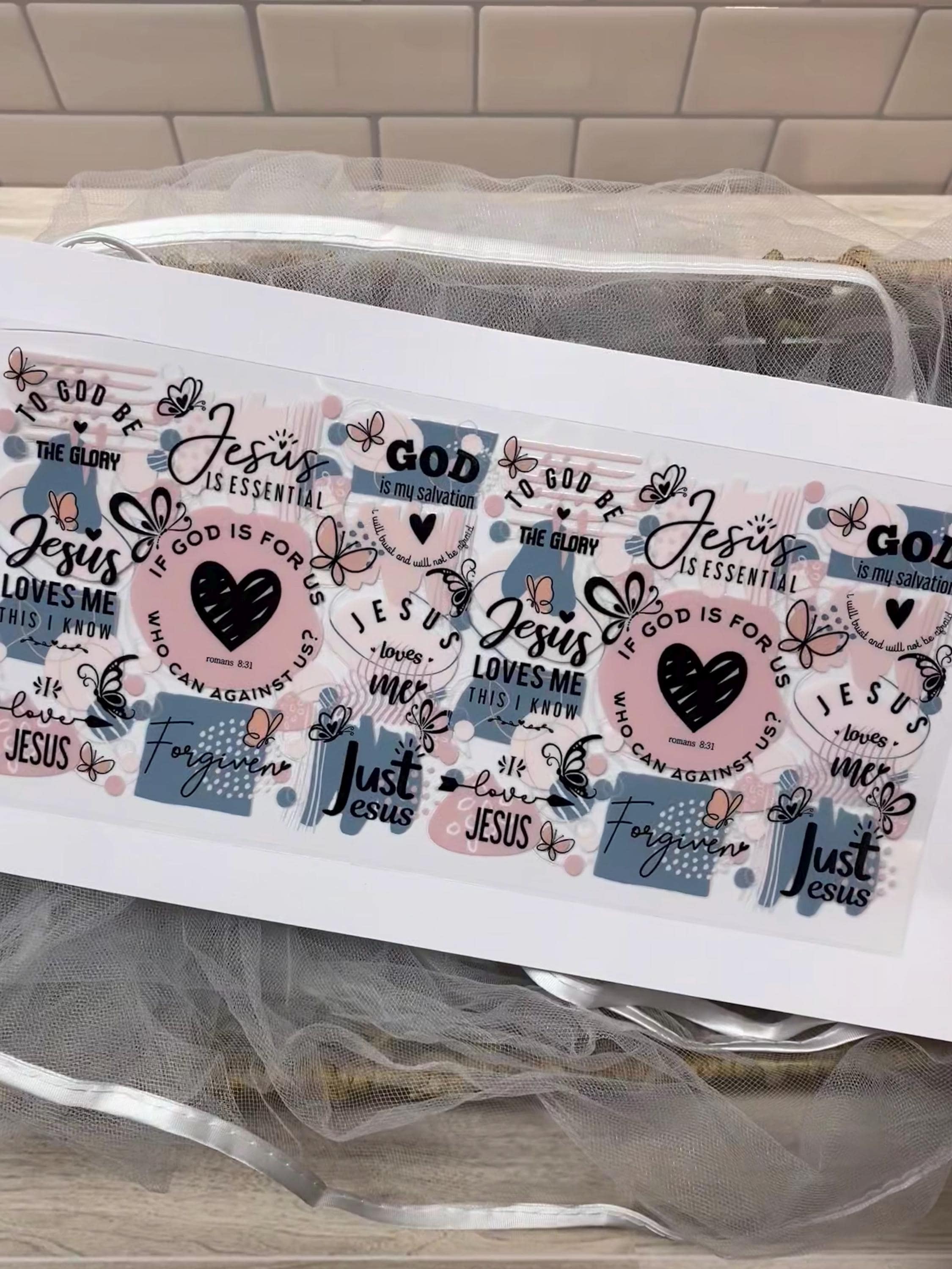 Christian UV DTF Wrap for 16oz Glass Cup, Jesus, Scripture, Inspirational Cup Transfer