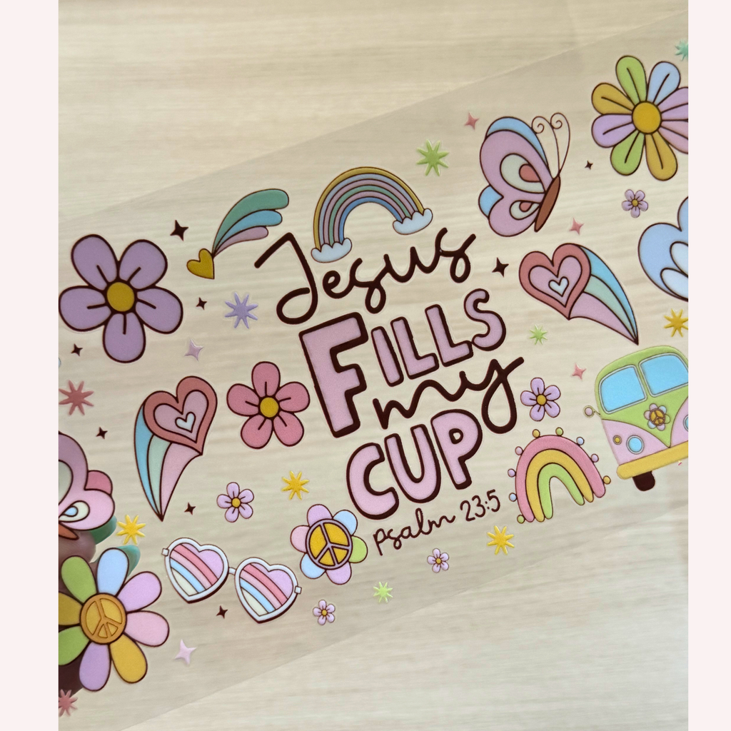 Jesus Fills My Cup Wrap | Pastel Christian Cup Wrap | Faith-Based 16 oz Libbey Glass Wrap