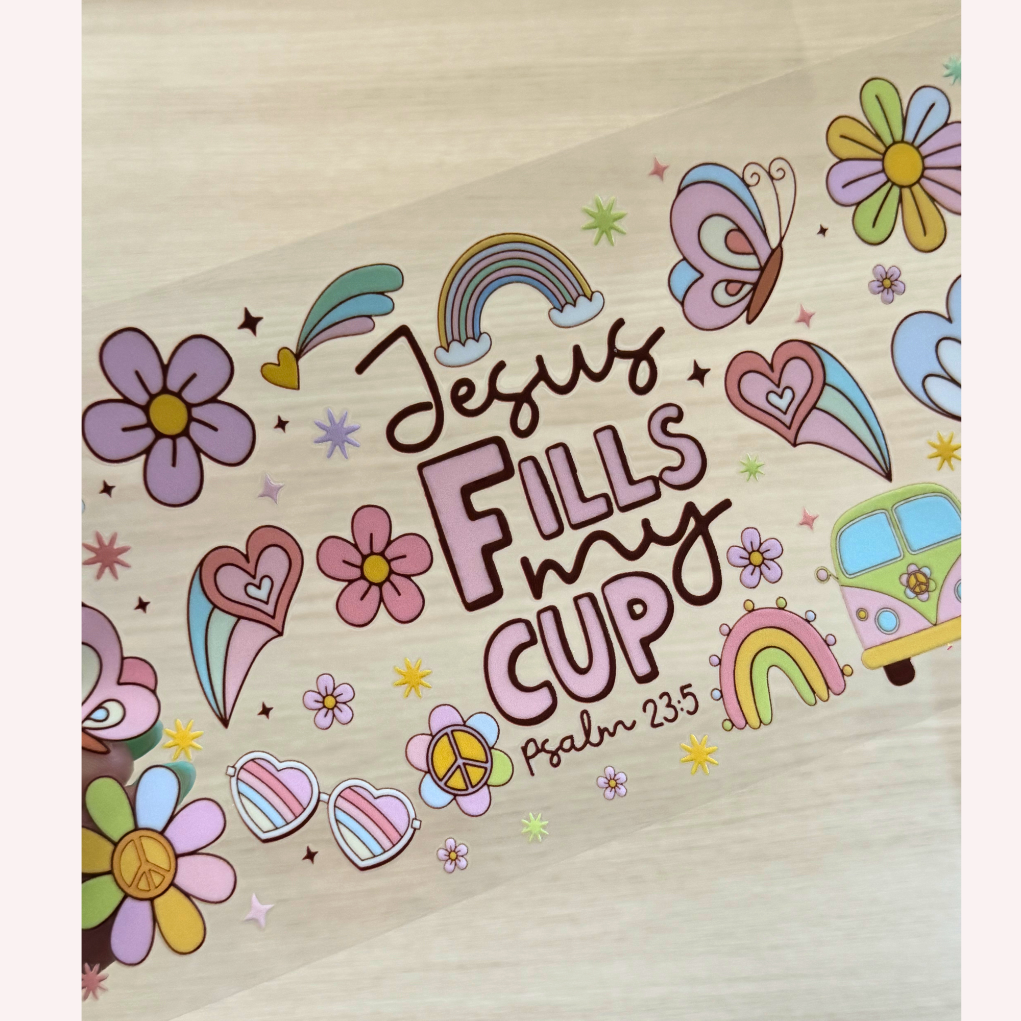 Jesus Fills My Cup Wrap | Pastel Christian Cup Wrap | Faith-Based 16 oz Libbey Glass Wrap