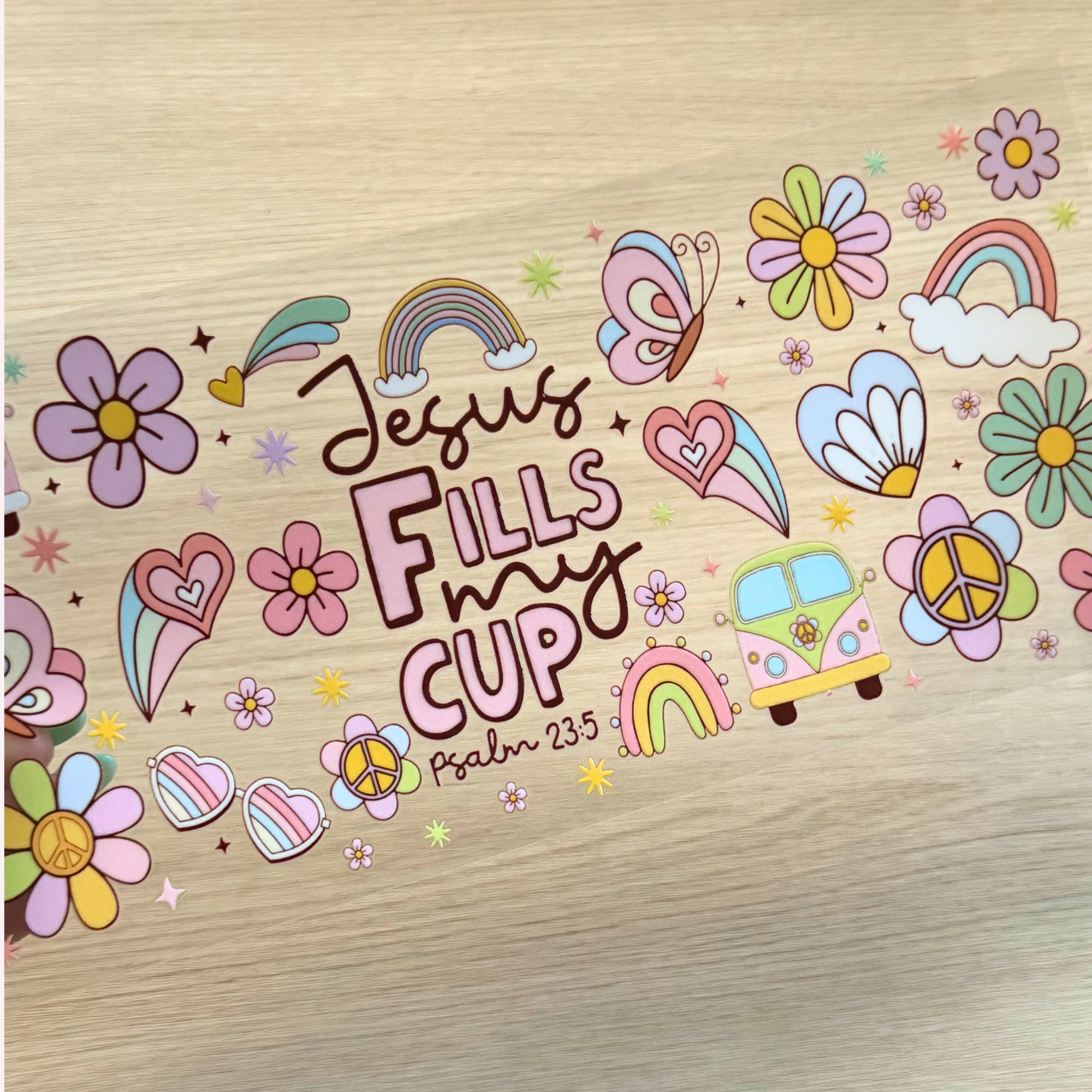 Jesus Fills My Cup Wrap | Pastel Christian Cup Wrap | Faith-Based 16 oz Libbey Glass Wrap
