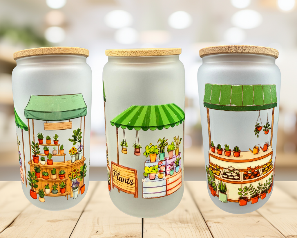 Plant Lover Frosted Glass Tumbler – 16 oz Plant Market Cup – Garden Lover Glass Can – Houseplant Iced Coffee Cup – Original Design