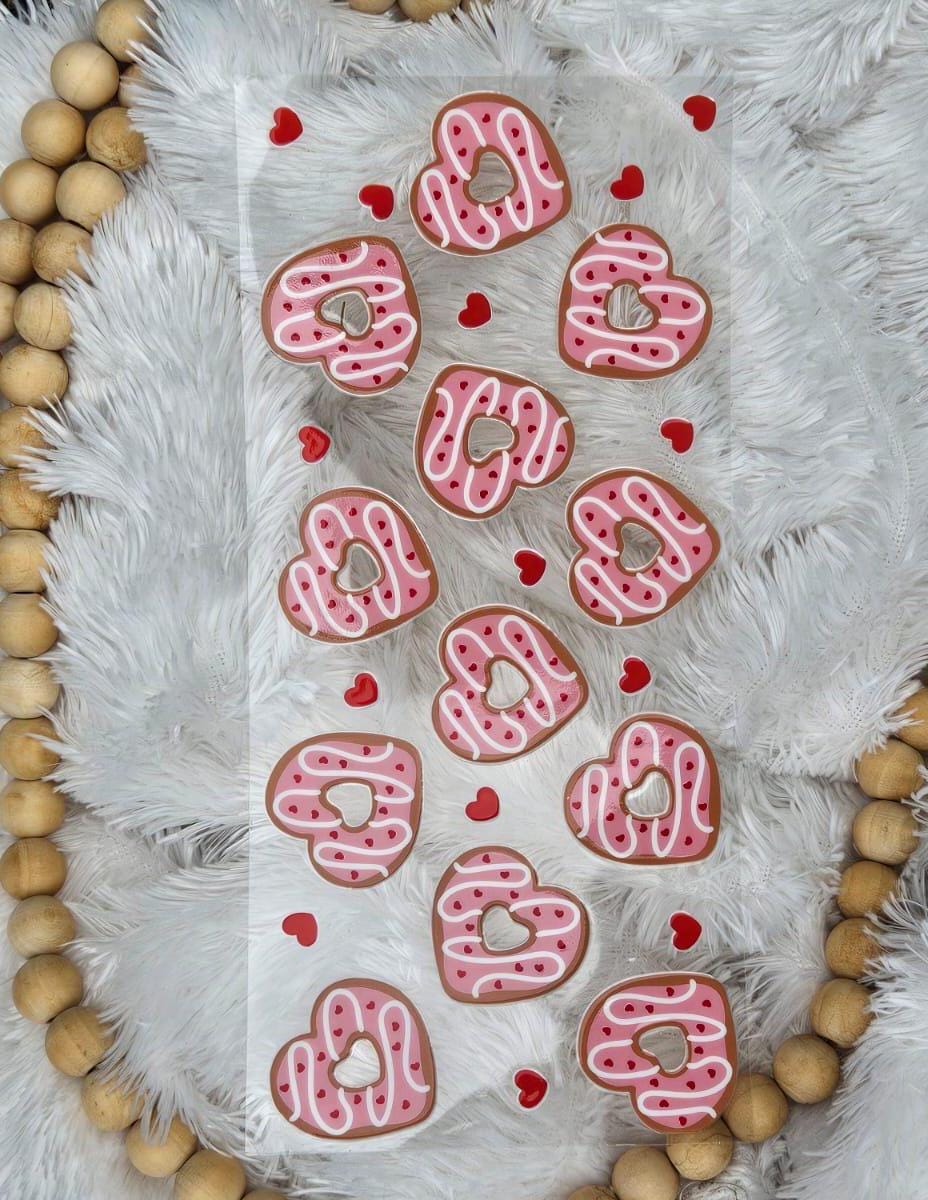 Heart Sprinkled Donut UV DTF Wrap: 16oz Tumbler Decal