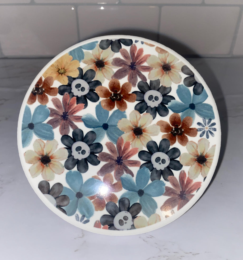 Fall Floral Skeleton Coasters: Spooky Halloween Decor, Set of 4
