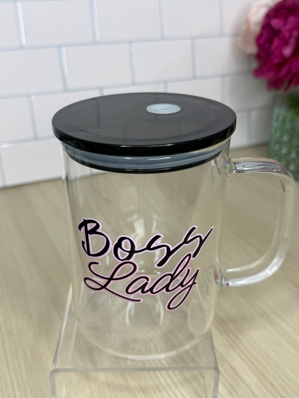 La Jefa & Boss Lady Clear Mugs – 11.5×9.5×14 cm | Black Lid | Exclusive Designs