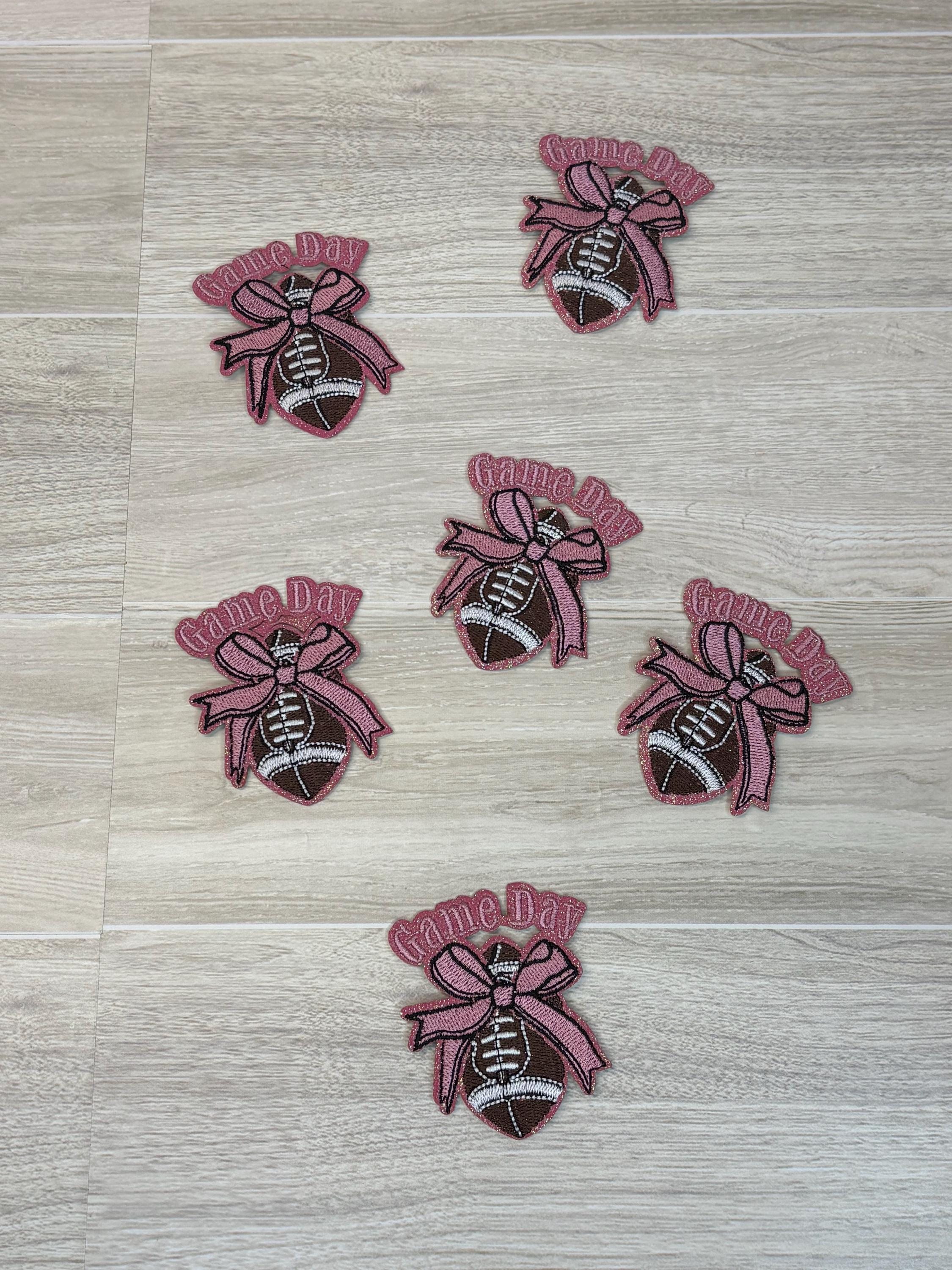 Girly Game Day Football Embroidery Patch | Iron-On Pink Applique