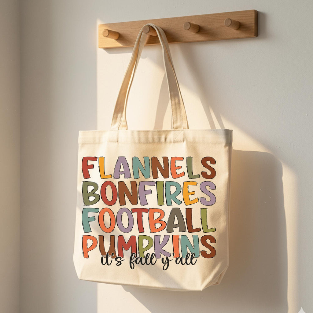 Fall Canvas Tote Bag: Bonfires, Football, Pumpkins Market Bag