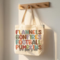 Fall Canvas Tote Bag: Bonfires, Football, Pumpkins Market Bag