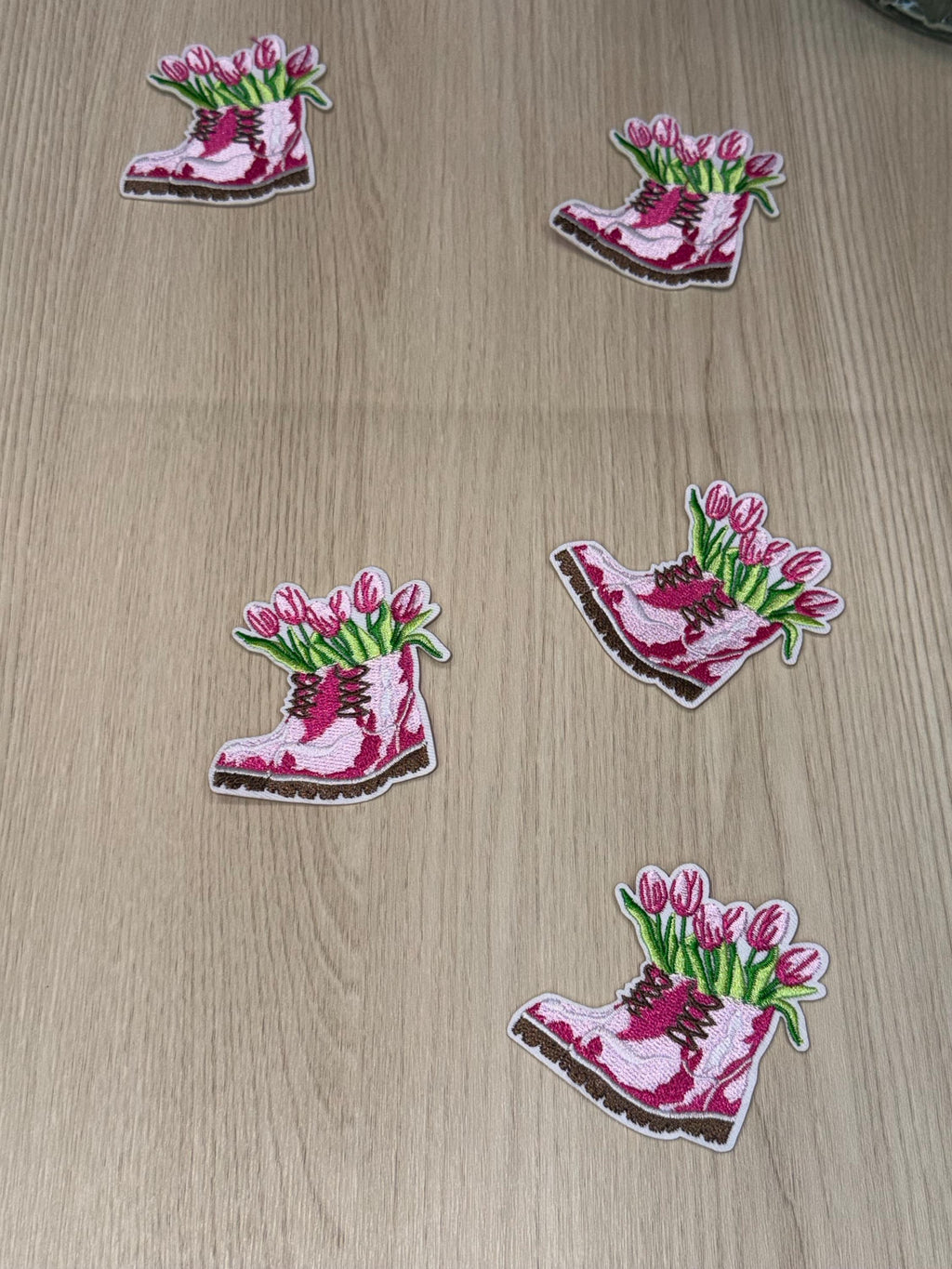 Cute Pink Boots with Tulips Iron-On Patch | Girly Floral Embroidered Patch | Soft Feminine Aesthetic