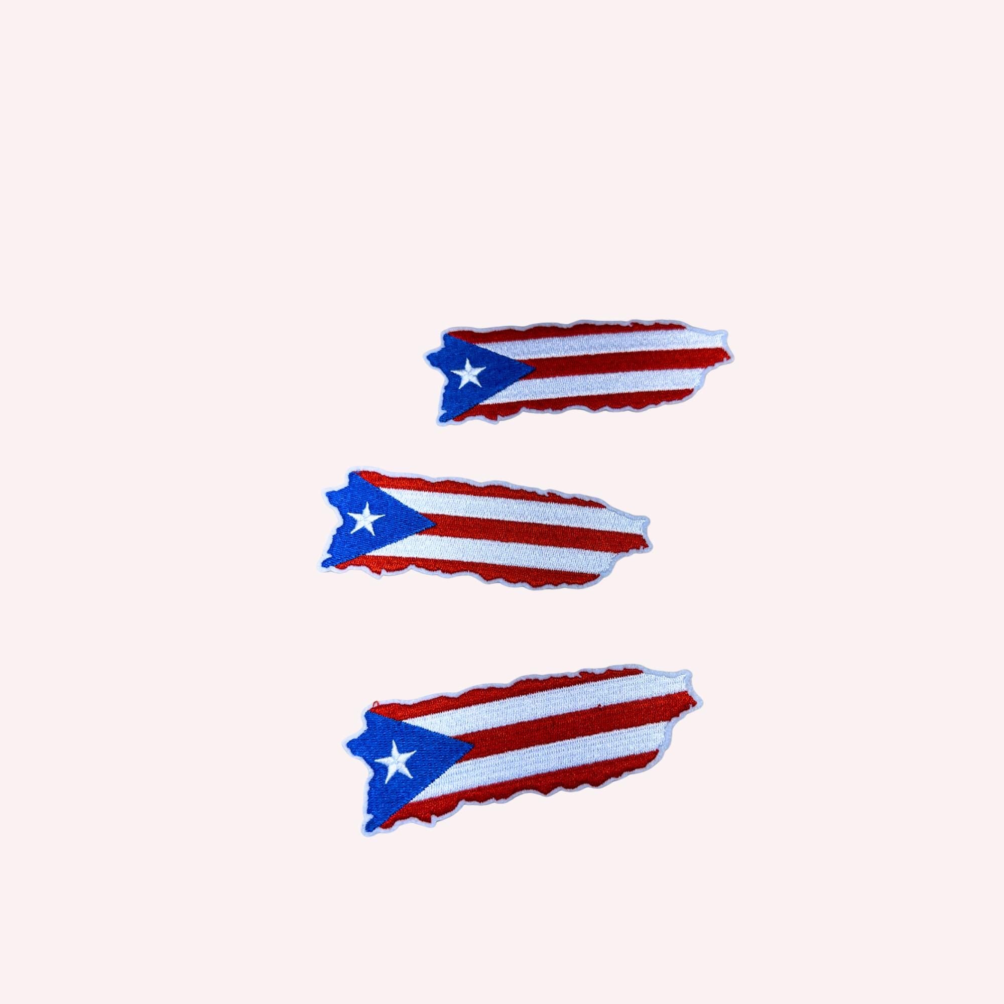Puerto Rico Flag Patch – Island Shape Embroidered Iron-On Patch | Boricua Pride | 3.5” Puerto Rican Flag Patch | Travel & Heritage Patch