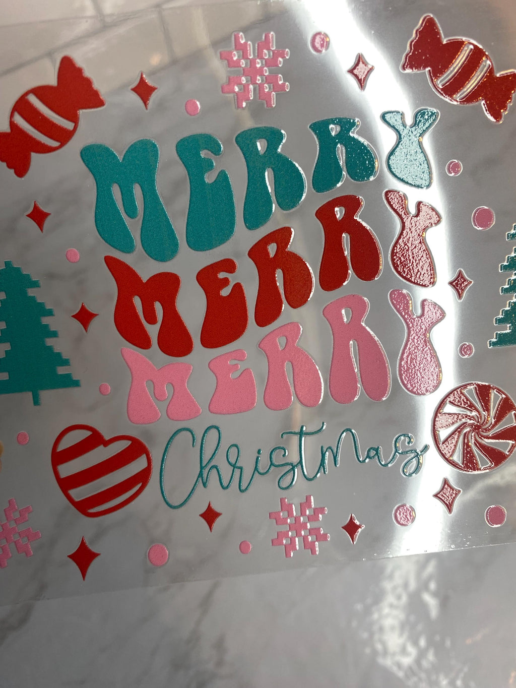 Merry Christmas UV DTF Wrap: 16oz Tumbler Design