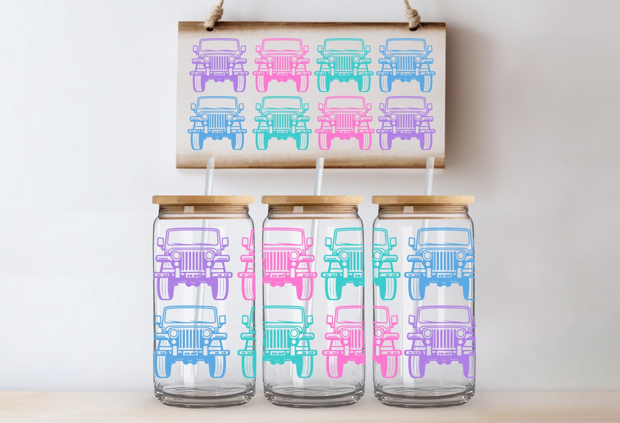 Pastel Truck UV DTF Wrap: Colorful 16oz Tumbler Design