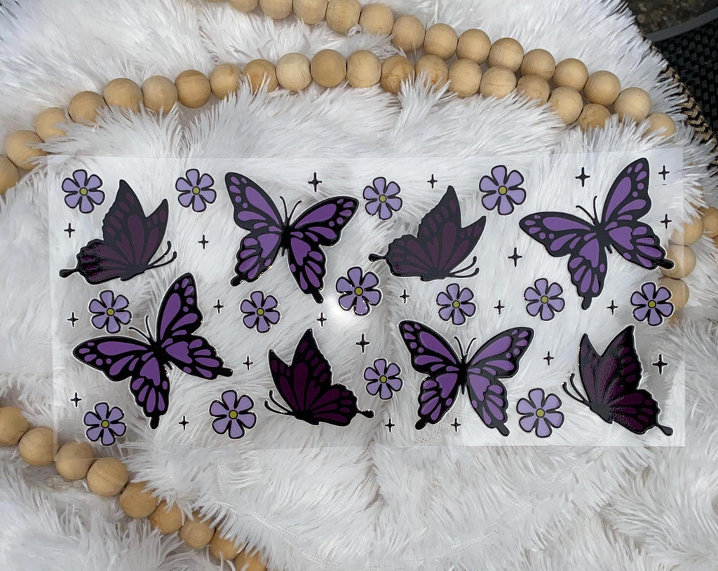 Purple Butterfly 16oz Tumbler Wrap: Fall Theme UV DTF