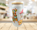Pink Plant Market Frosted Glass Tumbler – 16 oz Plant Lover Cup – Cute Garden Glass Can – Pink Iced Coffee Cup – Original Design
