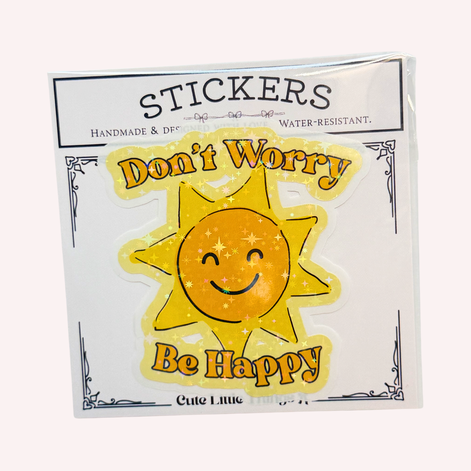 Don't Worry Be Happy Sticker | Smiling Sun Holographic Sticker | Positive Retro Sticker | Water-Resistant Sticker