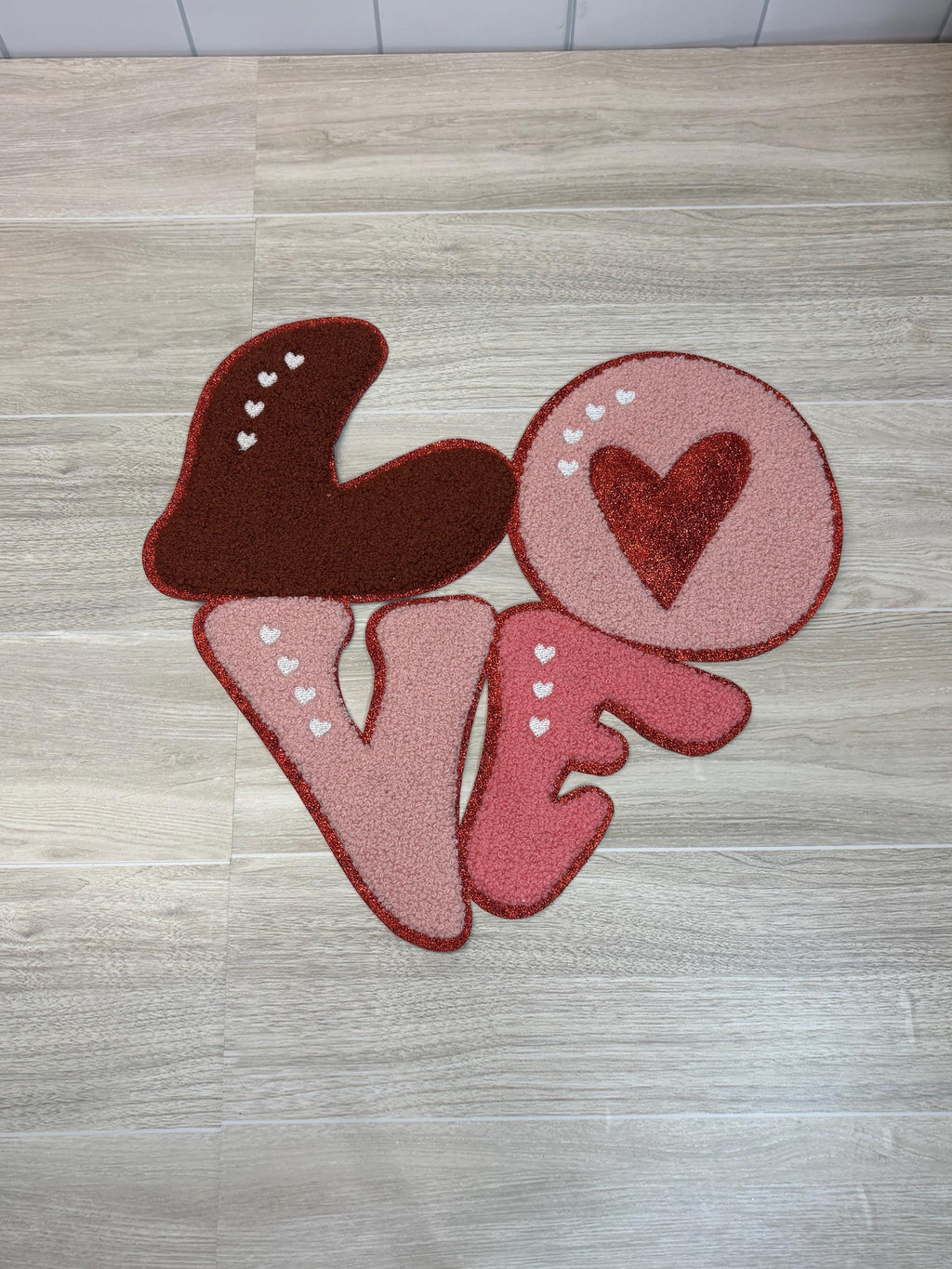 Chenille “LOVE” Patch | Large Pink Iron-On Applique (11”)